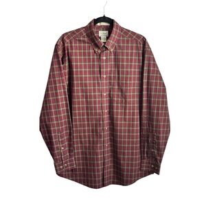 L.L. Bean Men's Read Plaid, Long Sleeve, Wrinkle Free 💯 Cotton Shirt, Size M-REG